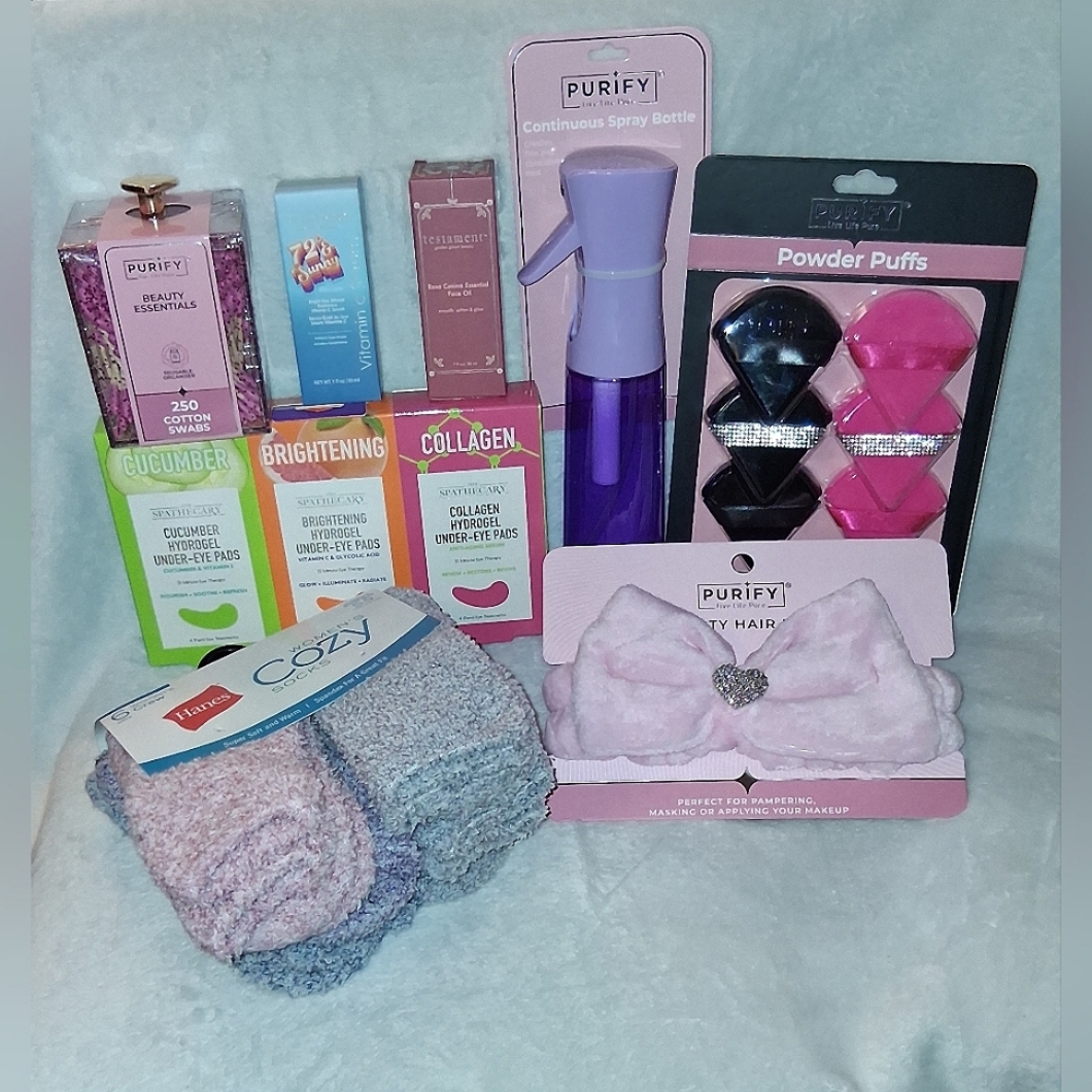 Valentine's Day gifts beauty makeup socks spray bottle pink qtips love Bundle